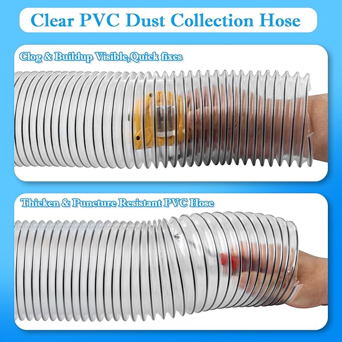 PVC Dust Collection Hose 2-1/2"x20',2.5 Inch Dust Collector Vacuum Hose for Workshop Woodworking Dust Collection System,Puncture Resistant Flex Clear PVC Fume Hose Tube w/Carbon Steel Wire