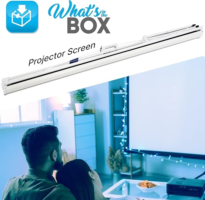 Projector Screen 84" with Floor Standing Portable Fold-Out Roll-Up Tripod Manual, Mobile Movie Screen, Home Theater Cinema Wedding Party Office Presentation, Quick Assembly