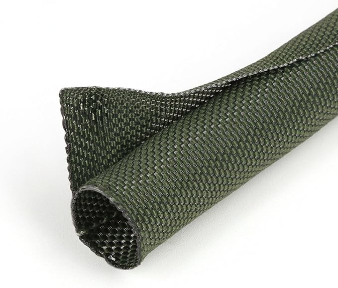 Holed 3/4 inch Split Braided Cable Management Sleeve for USB Cable Power Cord Audio Video Cable, High-Temperature Automotive Harness Wire Loom Cord Protector from Cat Dog Chewing (Green, 10FT)