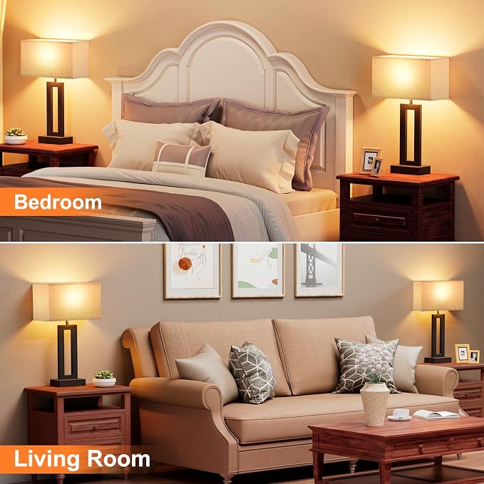 19.6" Touch Lamps for Nightstand, 3 Way Dimmable Bedroom Lamp, USB C+A | Touch - Image 3