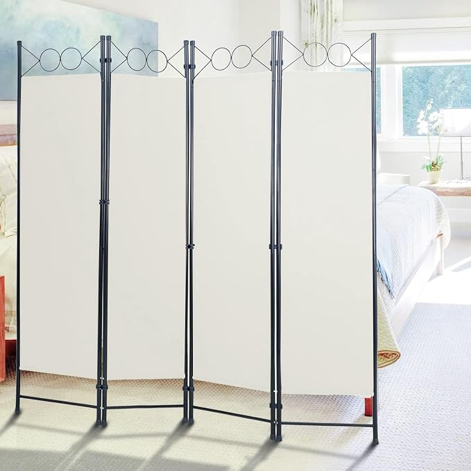 Room Divider 4 Panels 6FT Room Divider Beige Privacy Panel Screens | Wall - Image 7