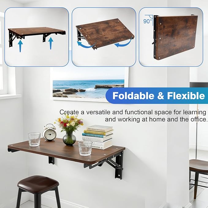 Folding Wall Desk for Small Space, 21.7Inches Wooden Floating Table | Foldable - Image 5