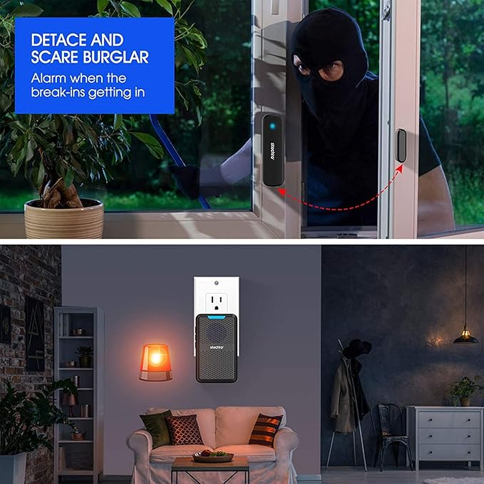Stechro Door Chime, Wireless Door Open Contact Sensor Alarm with 600ft Range, 62 Chimes 5 Adjustable Volumes for Business/Home/Office/Stores (2 Receivers+3Sensors)