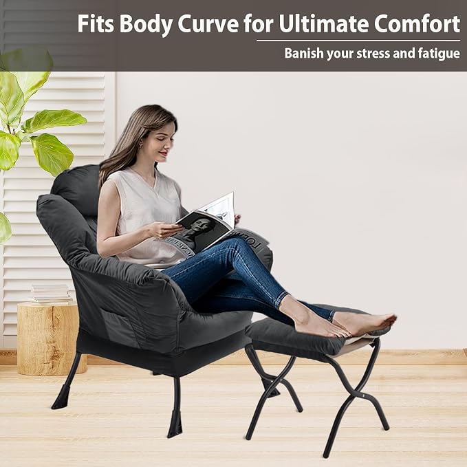 Youtanic Lazy Chair with Folding Ottoman, Accent Chair Velvet Upholstered with - Image 5