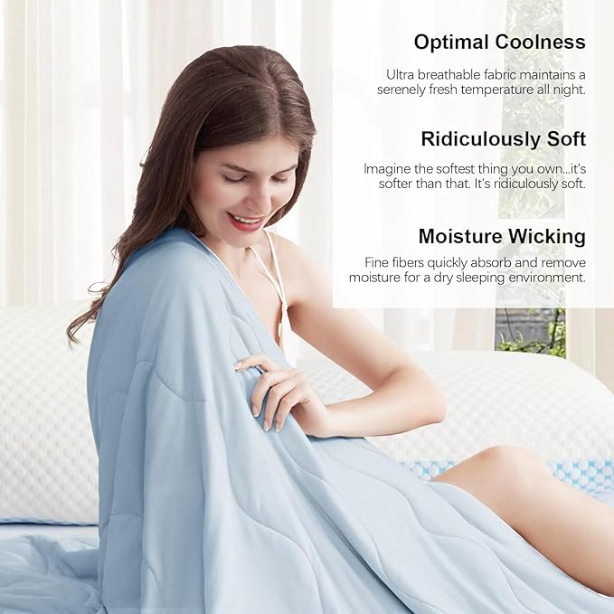 EASELAND Cooling Comforter Queen, Cold Touch Fabric Absorbs Body Heat, Double-Sided Cool Design Soft Fluffy Cooling Blanket for Night Sweats Hot Sleeper (Blue, Queen(90"x90"))
