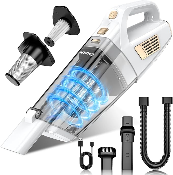 CKIKH Handheld Vacuum Cordless, 15000PA Strong Suction Hand Held Car Vacuum Cleaner Portable with Multi-Nozzles & Washable Filter, Lightweight Dust Busters Rechargeable for Home, Car, Office, Pets
