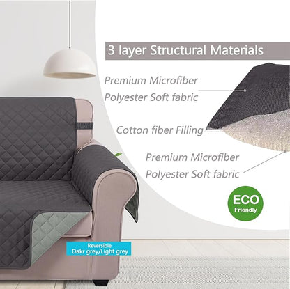 U-NICE HOME Large Sofa Cover Reversible Couch Cover for Dogs with Elastic Straps Water Resistant Furniture Protector for Pets Couch Cover for 4 Cushion Couch (Oversized Sofa, Dark Grey/Light Grey)