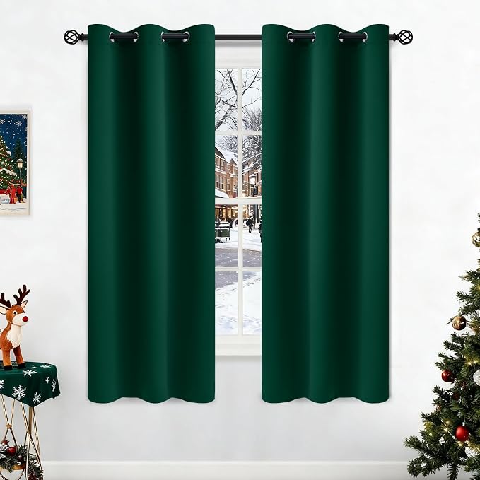 COSVIYA Grommet Room Darkening Dark Green Curtains 63 inch Long by COSVIYA