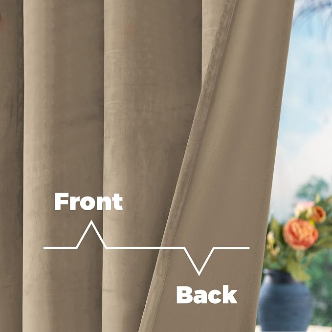 BGment Taupe Velvet Curtains 84 Inches Long Blackout Curtains - Image 4