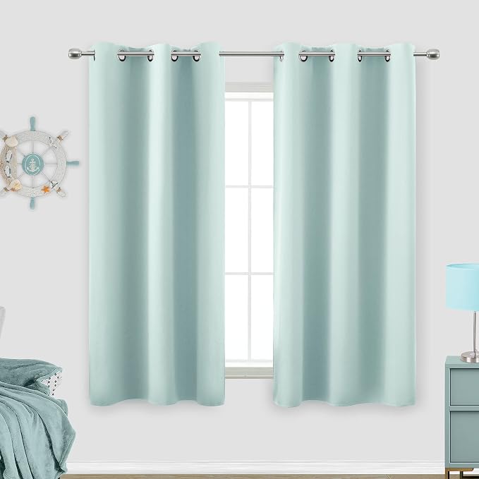 Mint/Seafoam Green Curtains for Bedroom 2 Panels Set, Retro Blackout Grommet by KOUFALL