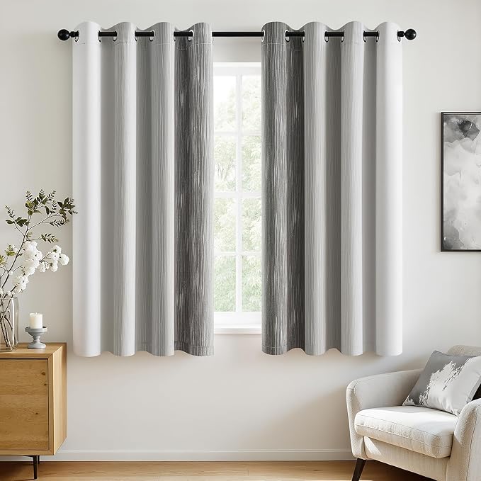 MIULEE Grey and Greyish White Ombre Blackout Curtains 52Wx54L Set of 2 | Full - Image 3