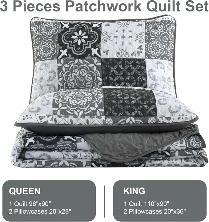 Dobuyly Quilt Set Queen Size, Boho Plaid Patchwork Bedspreads, Lightweight Soft - Image 7