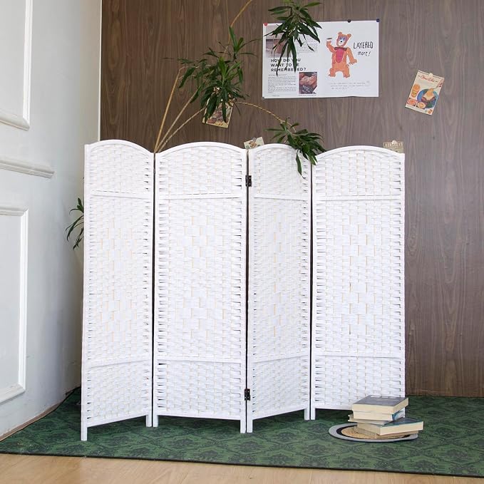 4-Panel Short Room Divider, 3.9 ft Freestanding Partition Wall, Natural White - Image 4
