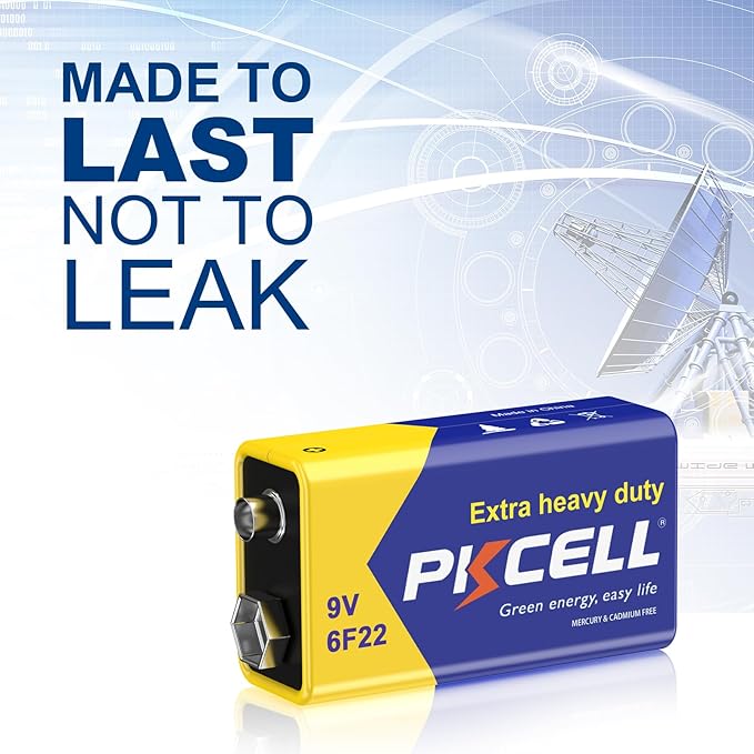 PKCELL 9V Batteries, 16 Pack 9 Volt Batteries Carbon Zinc, 9V Battery for Smoke Detector, Alarms, 6F22 Square Battery