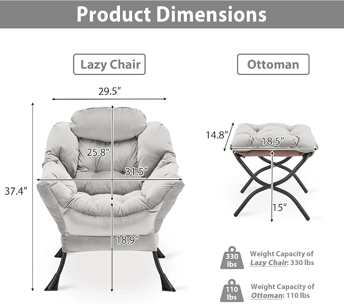 Youtanic Lazy Chair with Folding Ottoman, Accent Chair Velvet Upholstered with - Image 3