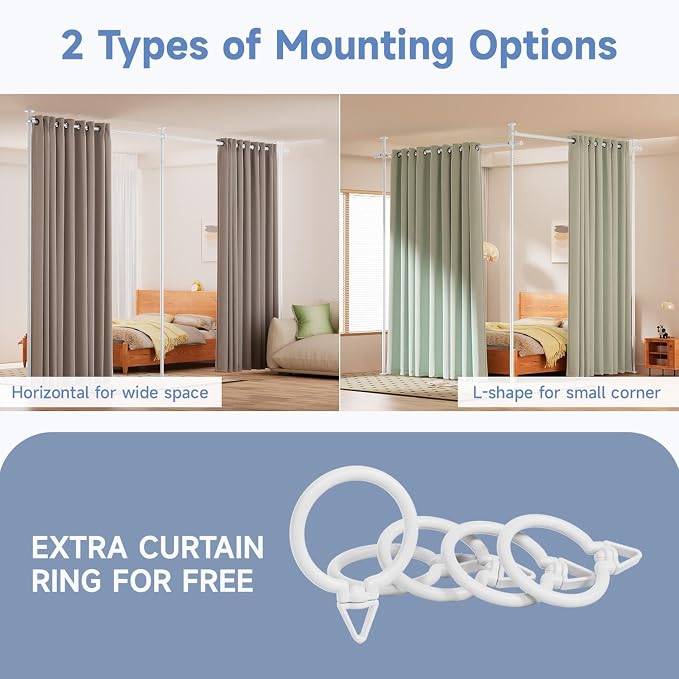 Room Divider Privacy Screens, No Drill Curtains Rod - Image 5