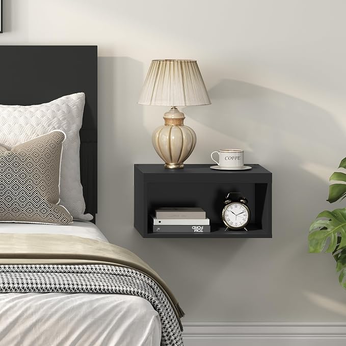 MAHANCRIS Floating Nightstand Set of 2, Wall Mounted Bedside Table | Black - Image 7