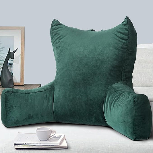 Neustern Reading Pillow for Sitting in Bed Adult, Back Pillow for Bed Shredded Memory Foam Chair Pillow with Arms and Pockets, Backrest and Support with Washable Cover for Watching TV/Gaming/Relaxing