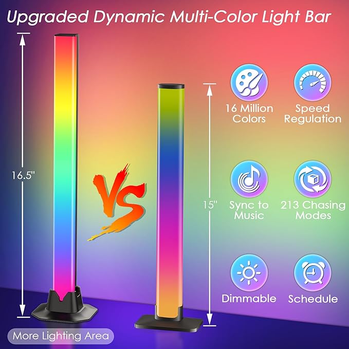 16.5" Smart Light Bar, LED Light Bar for Room, 16 Million Colors Changing, 213 Preset & 8 Scene Modes, Dynamic Music Sync, 3 Control Modes, RGB & IC Ambient Backlight for TV, Gaming Room