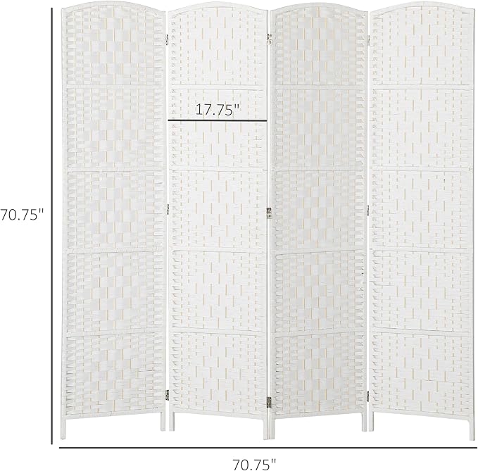 HOMCOM Room Divider 4-Panel, 6FT-Tall Folding Privacy Screen, Hand-Woven Design - Image 7
