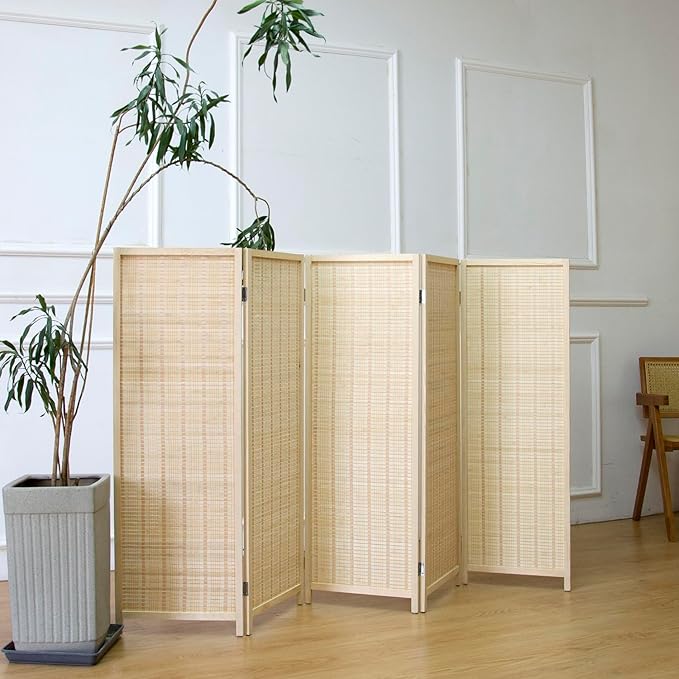 5 Panel Short Room Divider Screen, Small Bamboo Panel Divider - Image 3