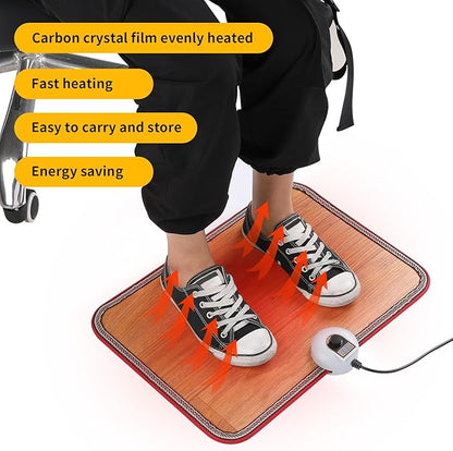 AC 110V Heated Floor Mat for Foot, Wood Stripe Carbon Crystal Heating Pad, Electric Heated Foot Warmers for Office, Home Brown