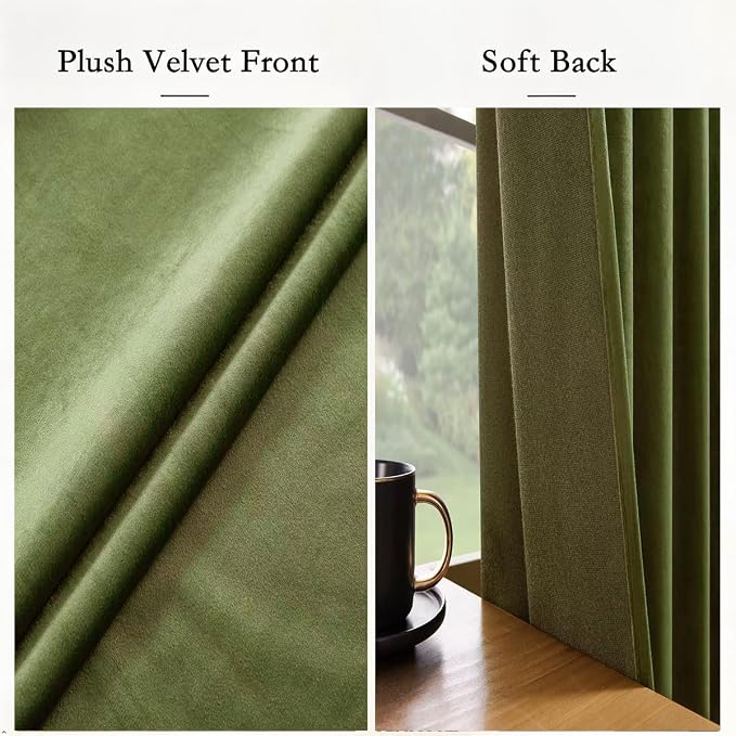 Timeper Hunter Green Velvet Curtains W52 x L108 inches 2 Panels, Back Tab & Rod - Image 4