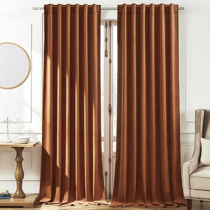 Timeper Burnt Orange Velvet Curtains 96 inches 2 Panels, Light Blocking Curtains by Timeper