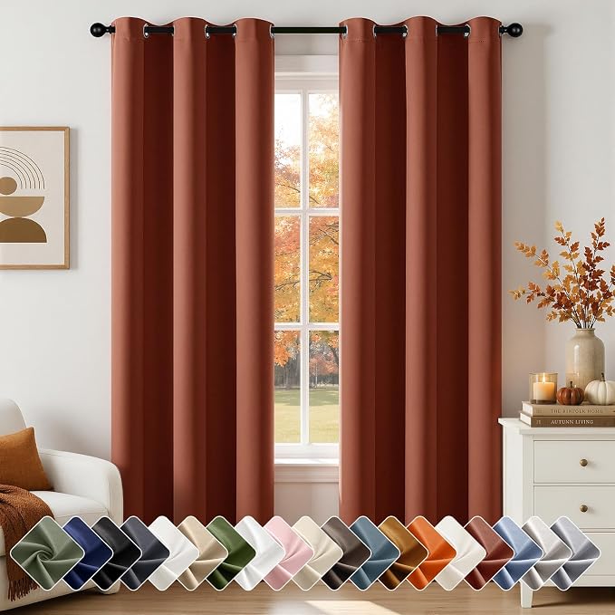 Fall Rust Blackout Curtains for Bedroom Living Room W40 x L84 | Terracotta by Woaboy
