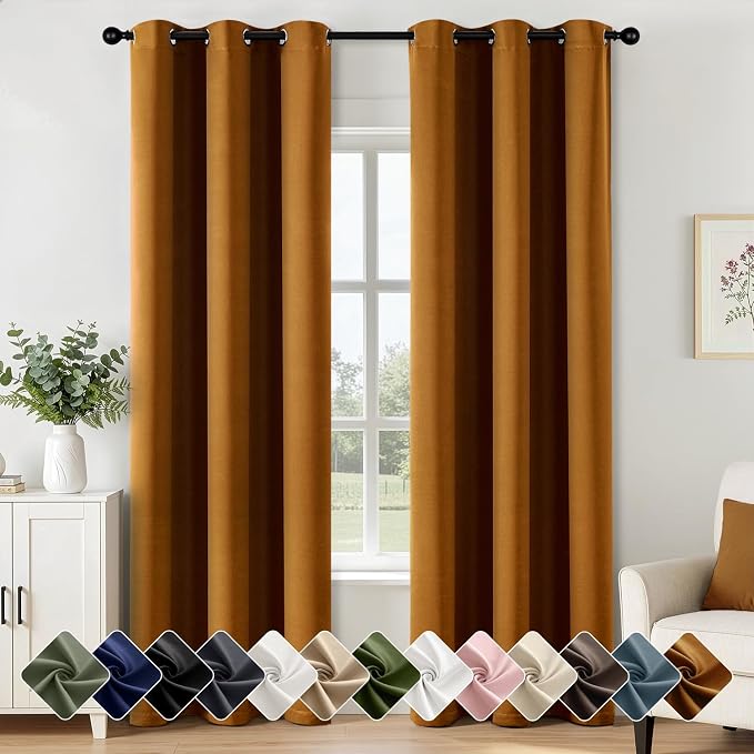 Gold Brown Blackout Curtains for Bedroom Living Room W40 x L84 Inch | 84 Inch by Woaboy