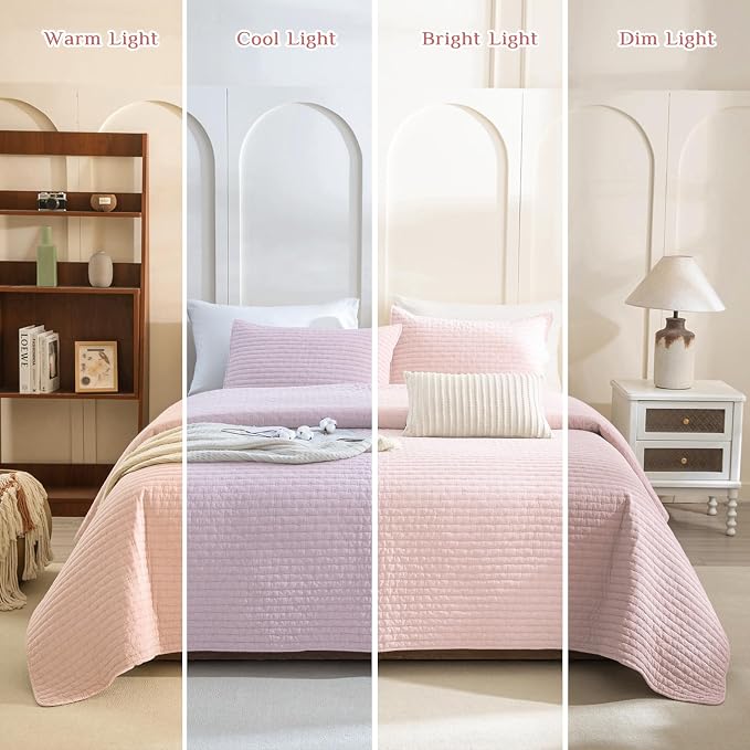 CozyTide Stone-Washed Cotton King Quilt, Blush Pink Stitching Pattern King Size - Image 6