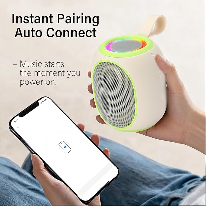 Portable Bluetooth Speaker – 8W HD audio quality, TWS stereo pairing, LED light show, compact and portable, suitable for outdoor use, can be used in cars, travel and parties, a cool teen gift(Beige)