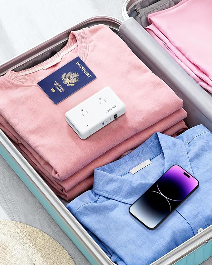 vansoet 220V to 110V Converter for European Travel, Voltage Converter US to Europe, Universal Travel Adapter with 2 USB C Ports & 1USB-A Port, Power Plug Combo for Curling Iron Hair Straighteners