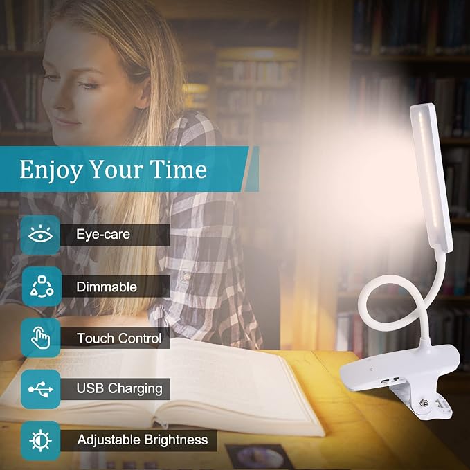 LED Reading Light with Clip USB Rechargeable Book Lights, Eye Protection 24 - Image 5