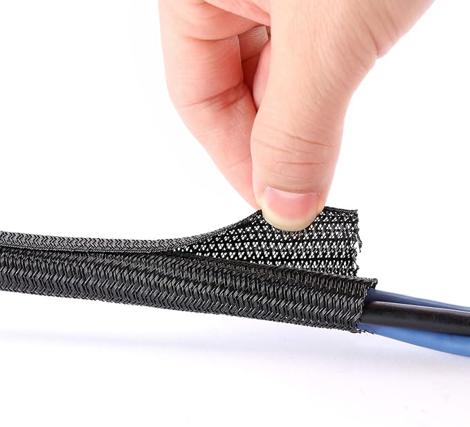 QCSIW 25ft - 1/2 inch Cord Protector, Split Sleeve Cable Management, Heavy Duty Wire Loom Tubing for Power Cords/USB/Audio Video – Pet Proof Chew Resistant Sleeving - Black