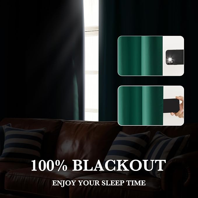 RYB HOME Bedroom Blackout Curtains 54 inches Long, 100% Blackout | Thermal - Image 4