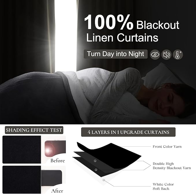 QJmydeco Black Curtains for Bedroom 90 Inch Long 2 Panels Set - Image 2