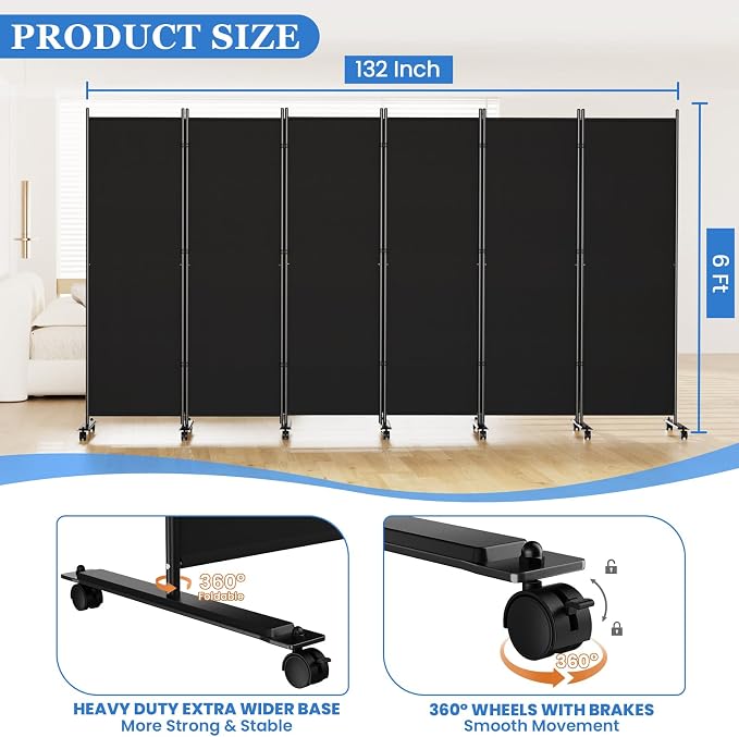 SUNALLY Room Divider Privacy Screens, 6 Panels Dividers - Image 2