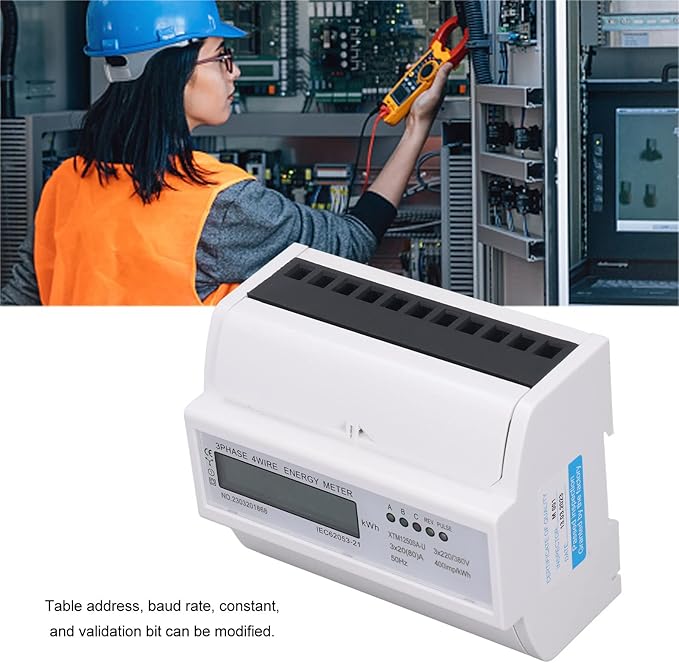 Tyenaza Electric Meter, 3 Phase 4 Wire 7P LCD Digital Display DIN Rail Mount Power Monitor