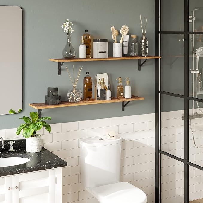 Long Wall Shelves, 39.4Inch Wooden Wall Mounted Shelves, Easy Assembly - Image 5