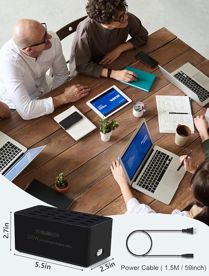 WANLONGXIN 100W 20Port USB Charging Station, Multi USB Charger for Multiple Devices, Black