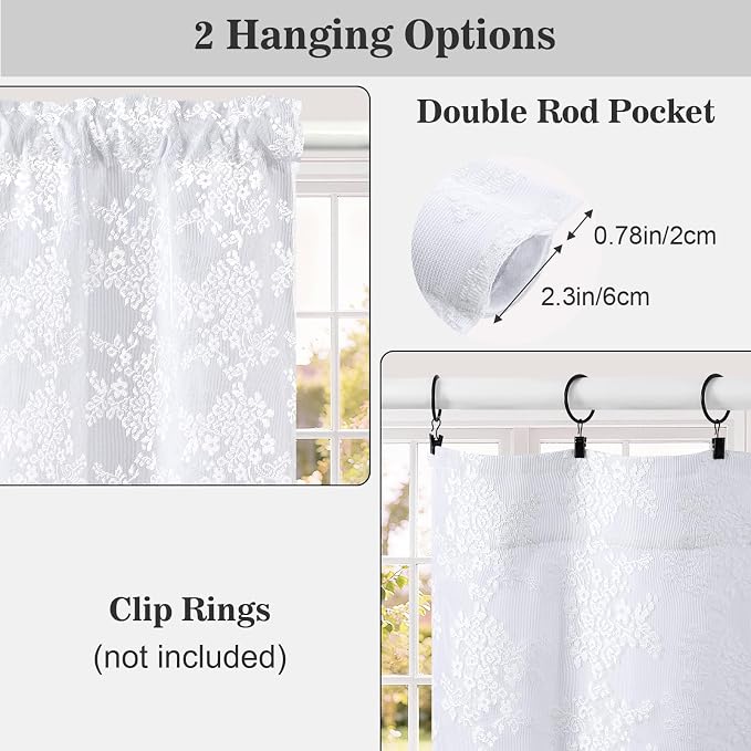 Yinhua White Kitchen Curtains 36 Inch Length Double Layer Blackout Curtains - Image 4