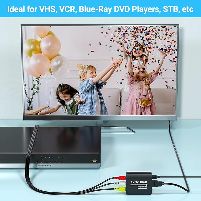 GINGIN AV to HDMI Converter, AV to HDMI Adapter Support 720p/1080p for PS1/PS2/PS3/Xbox 360/WII/N64/SNES/STB/VHS/VCR/Blue-Ray DVD Players