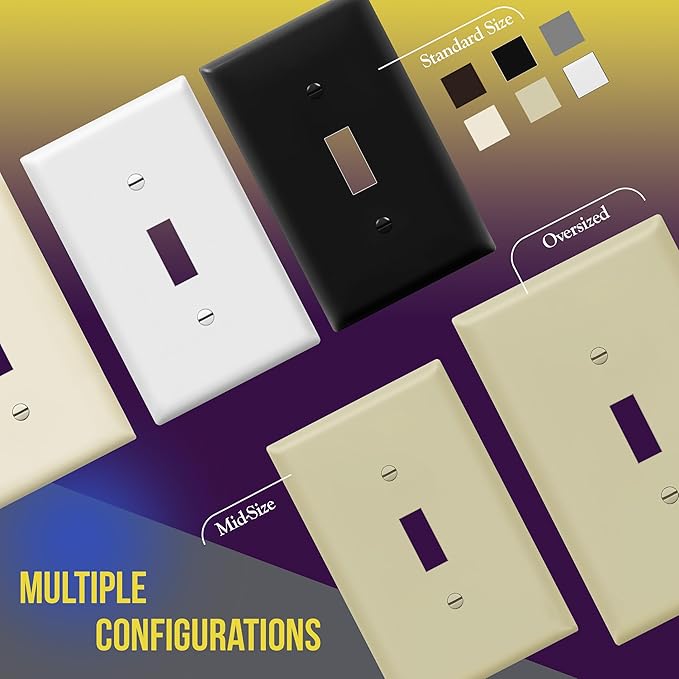 ENERLITES Toggle Light Switch Wall Plate, Gloss Finish, Midway Size 2-Gang 4.88" x 4.92", Unbreakable Polycarbonate Thermoplastic, UL Listed, 8812M-I, Ivory