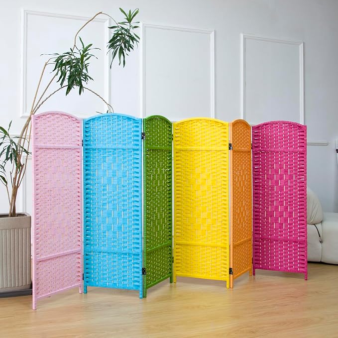 6 Panel Rattan Divider Short Room Partition Screen, Double Sided Folding Divider - Image 4