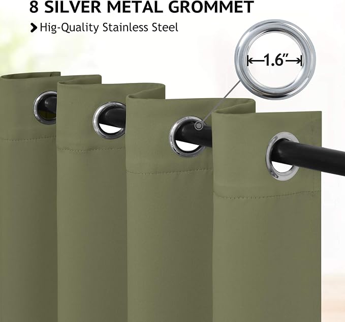 COSVIYA Grommet Blackout Room Darkening Sage Curtains 72 inch Length | Thick - Image 2