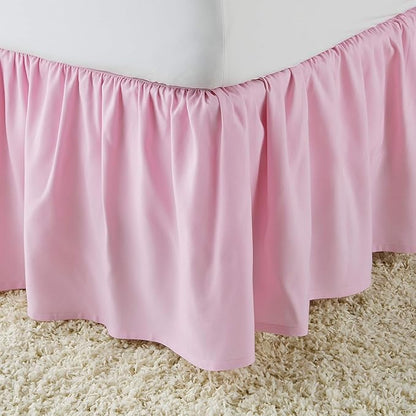 Pink Wrap Around Bed Skirts with 16" Drop - Three Sides Fabric Adjustable Elastic Dust Ruffle Silky Soft -600 TC Stretchy Bed Skirt-RV King(72"X 80") Pink