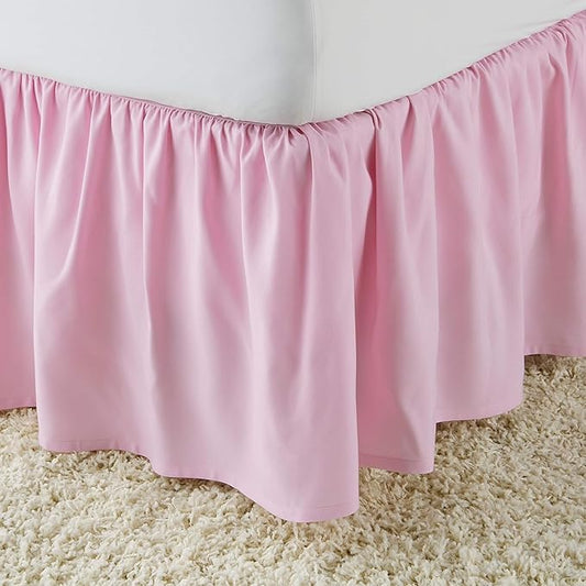 Pink Wrap Around Bed Skirts with 16" Drop - Three Sides Fabric Adjustable Elastic Dust Ruffle Silky Soft -600 TC Stretchy Bed Skirt-RV King(72"X 80") Pink