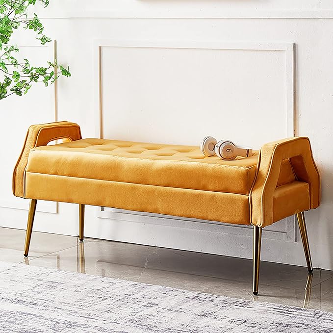 Luxurious End of Bed with den Legs, Bedroom Velvet Upholstered Seat, Comfy by Unknown
