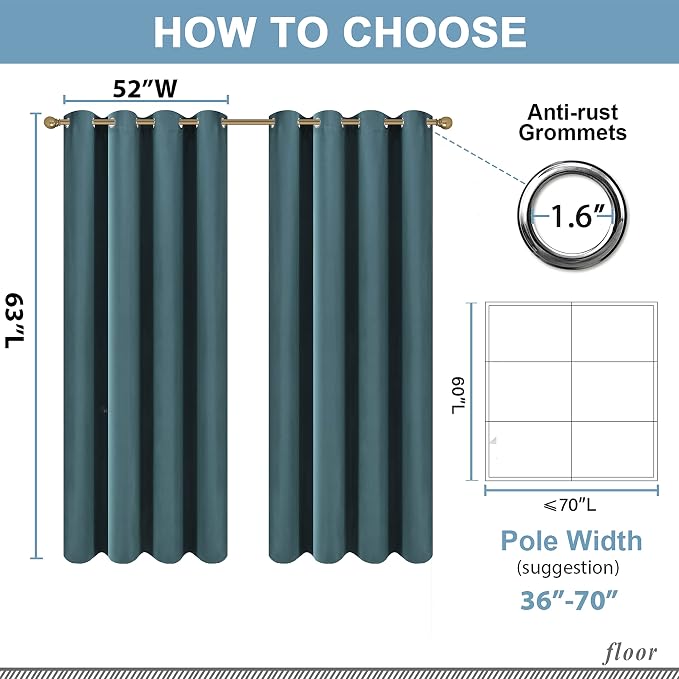 Diraysid Sea Teal Grommet Blackout Curtains - Image 6